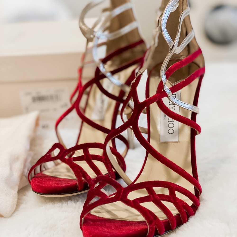 Jimmy Choo red velvet and leather Maury size 40